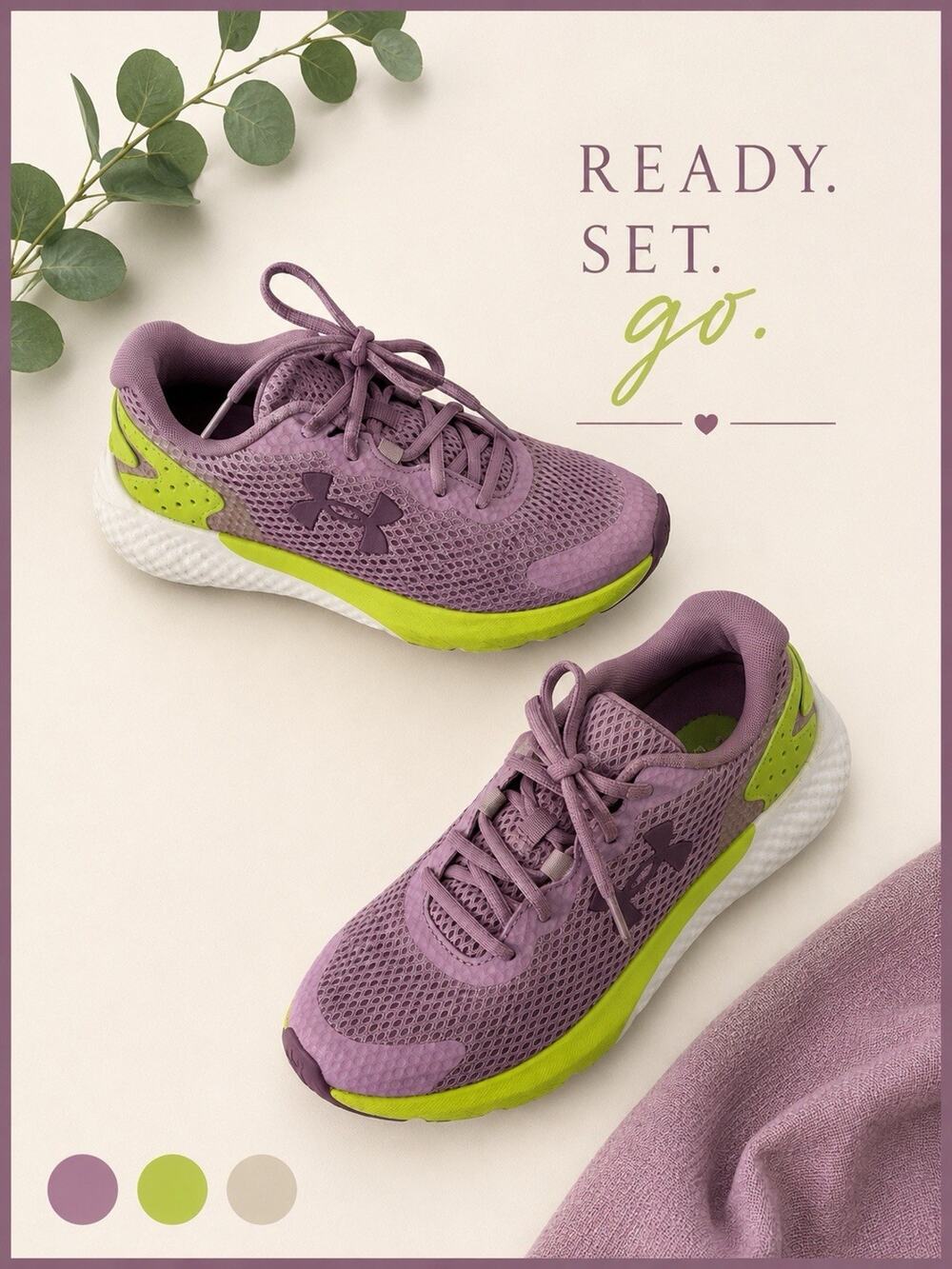 Under Armour Charged Pursuit Running Shoes Youth Purple Lime Green Athletic Sz 4